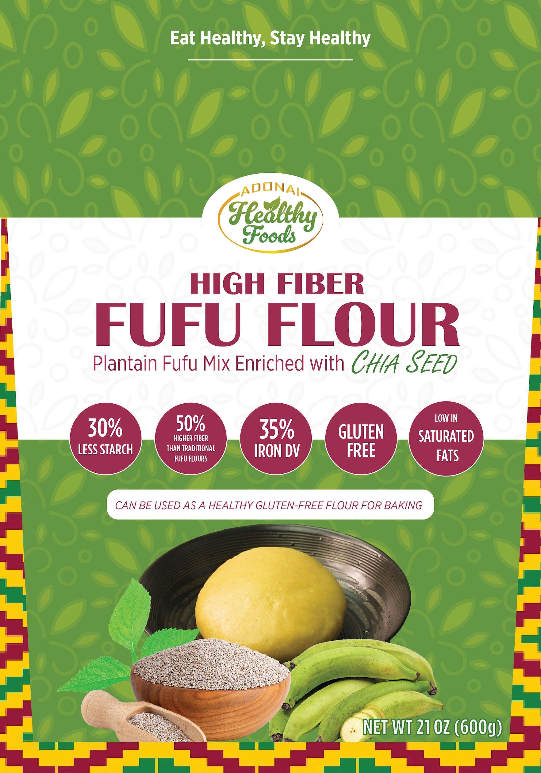 High Fiber Fufu Flour Enriched With Chia Seed — 7-Pack Bundle (Free Shipping)