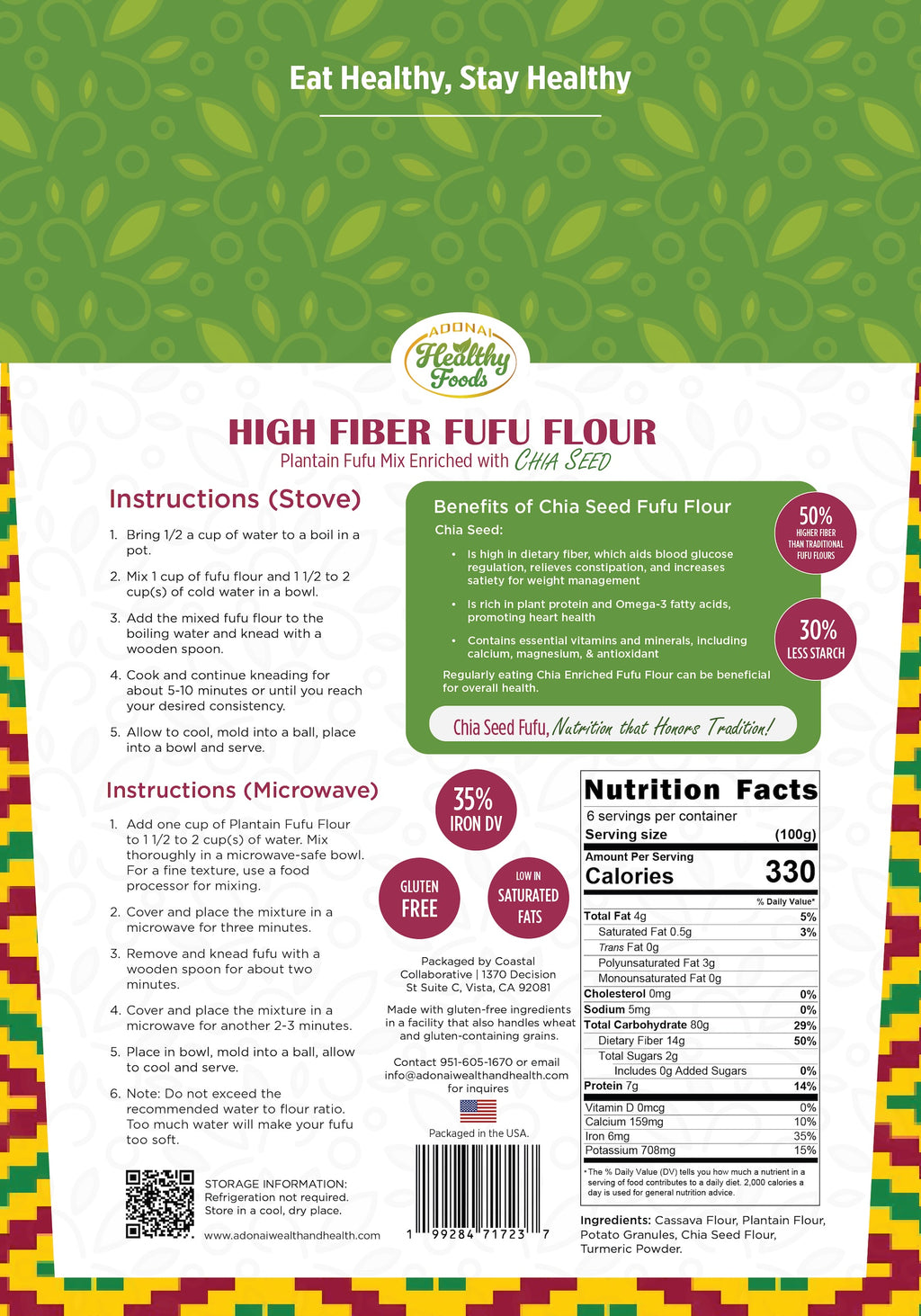 High Fiber Fufu Flour Enriched With Chia Seed — 7-Pack Bundle (Free Shipping)