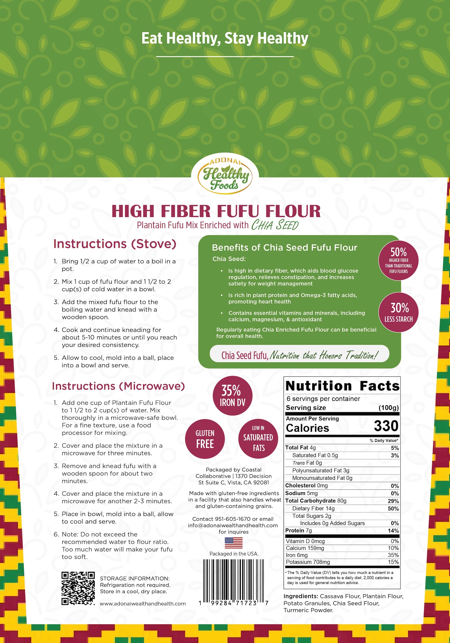 High Fiber Fufu Flour Enriched With Chia Seed — 7-Pack Bundle (Free Shipping)